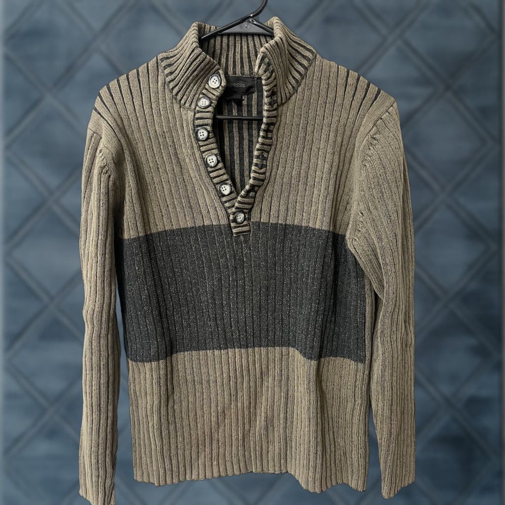 Express EXPRESS Sweater Shirt Mens Large Green 1/4 Zip Mock Neck Casual Knit Pullover Long Sleeve Size L Mens Size US L / EU 52-54 / 3 - 1 Thumbnail