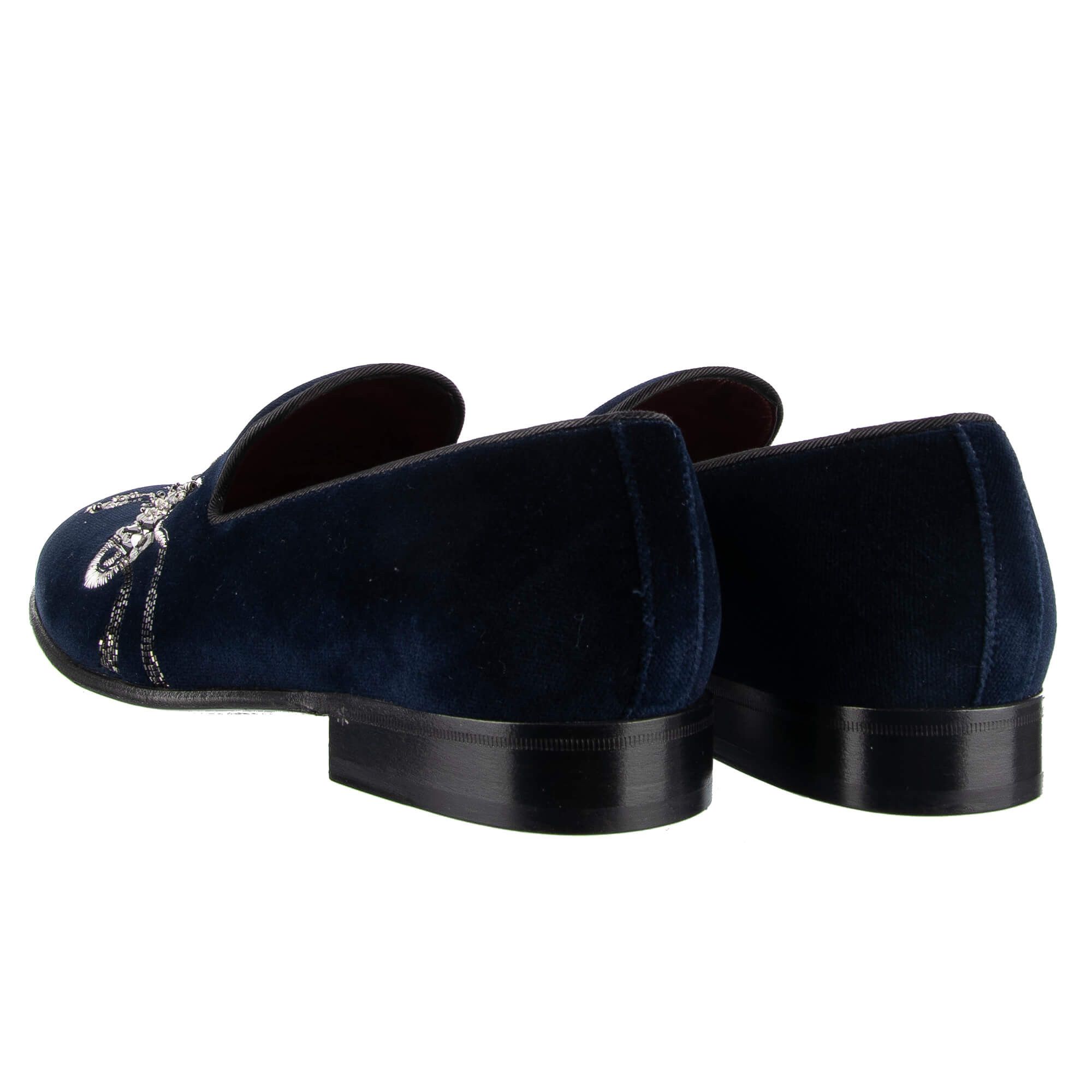 Dolce & Gabbana o1y0125 Velvet Embellished Loafers in Navy Blue Size US 7 / EU 40 - 3 Thumbnail