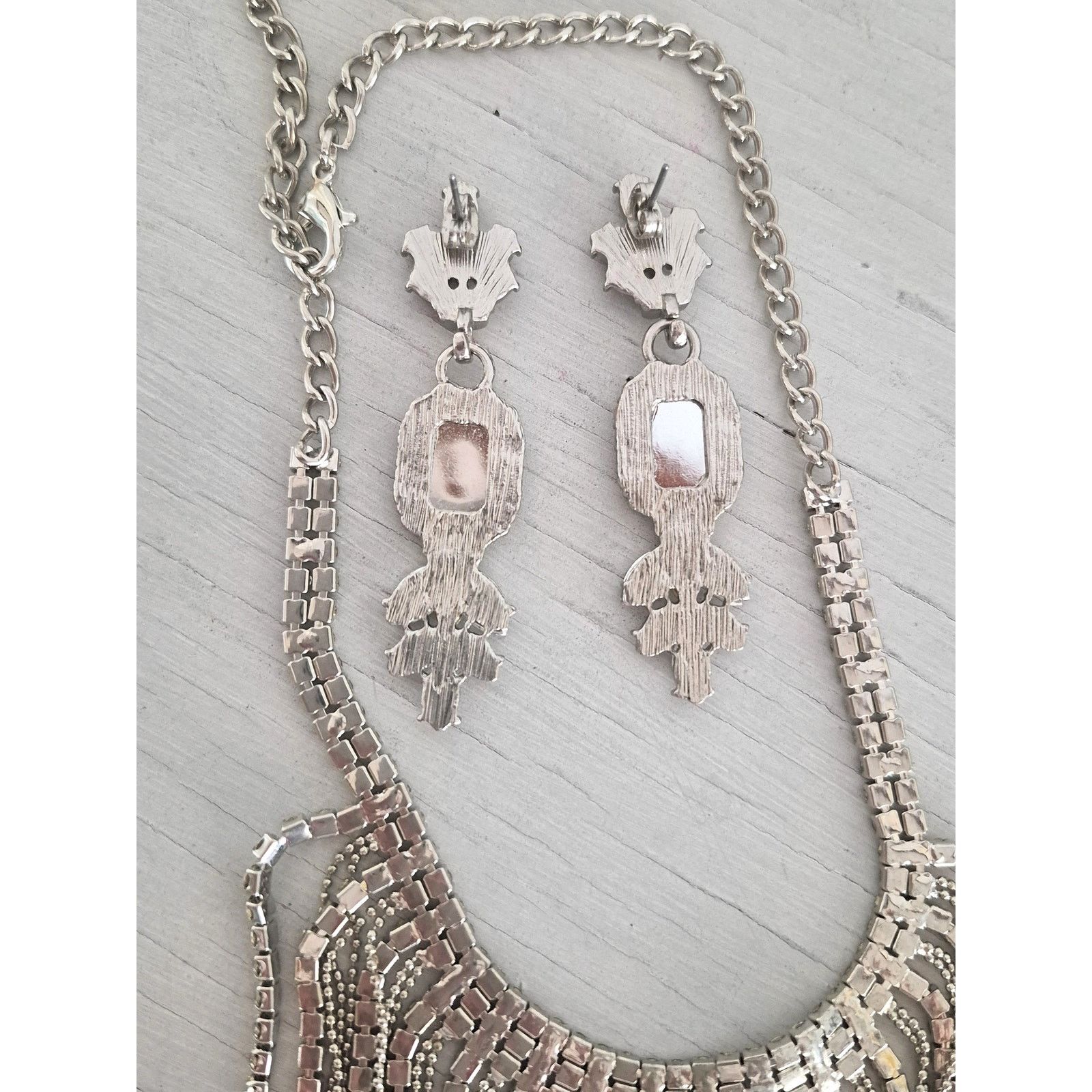 Other Long Rhinestone Bib Necklace with Earrings Set Size ONE SIZE - 5 Thumbnail