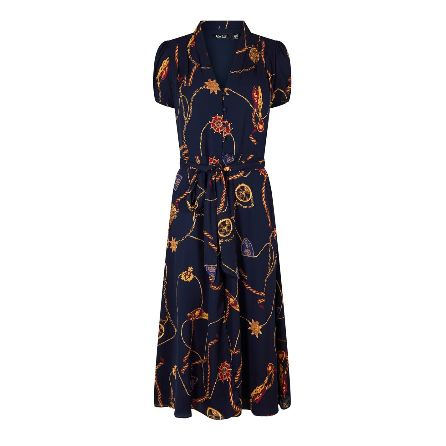 Lauren Ralph Lauren o1g2r1mq0825 Print Belted Georgette Puff-Sleeve Dress Size S / US 4 / IT 40 - 1 Thumbnail