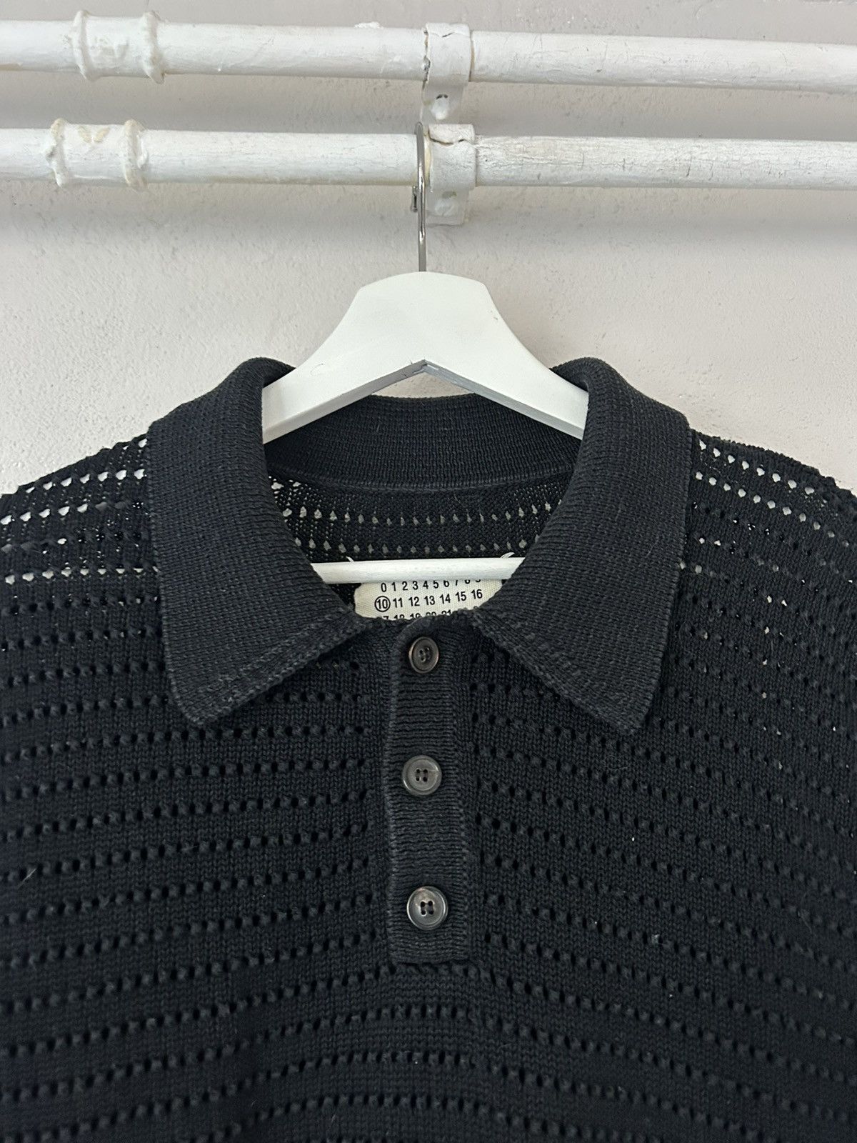 Maison Margiela Black Knit Polo with Open-Weave Design Size US L / EU 52-54 / 3 - 2 Thumbnail