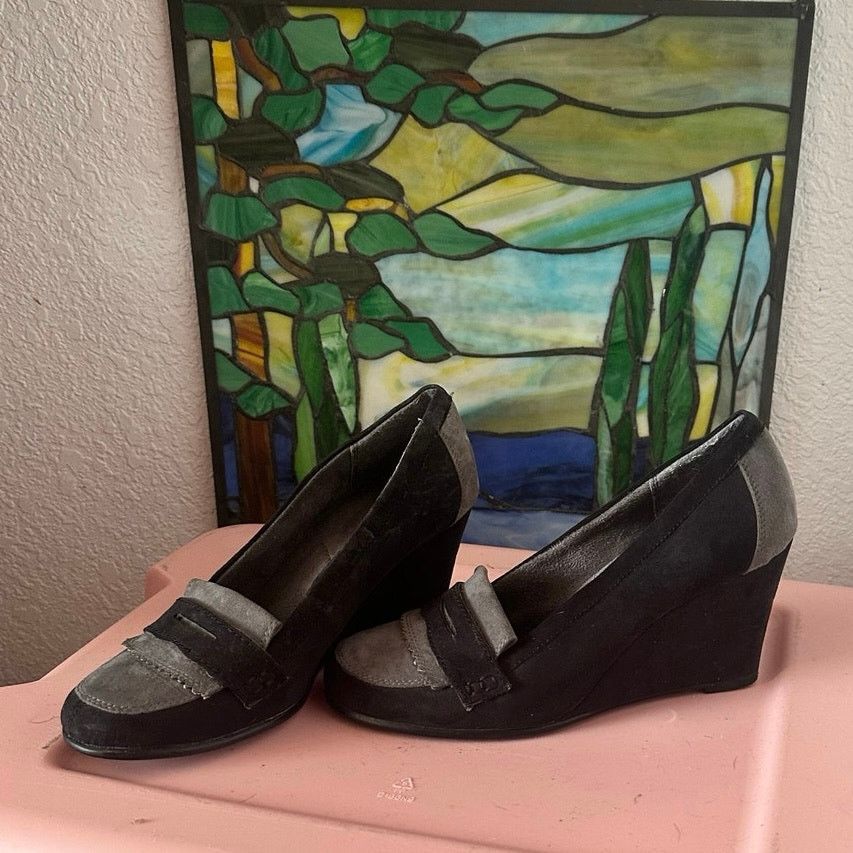 Other no brand black and gray wedge platform loafer heels shoes Size US 8 / IT 38 - 3 Thumbnail