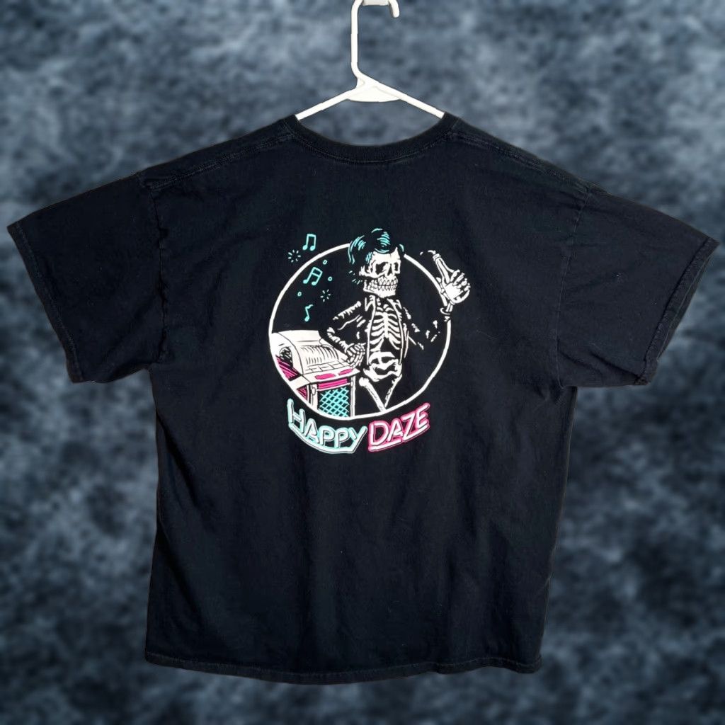 Vintage VINTAGE Beer Savage T-Shirt Graphic Skeleton Happy Daze Black XL Regular Mens Size US XL / EU 56 / 4 - 1 Thumbnail