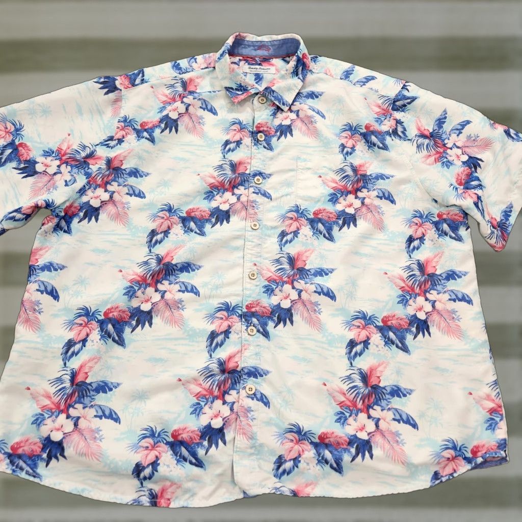 Tommy Bahama Shirt Mens 2XLB White Floral The Coconut Point Island Zone Tencel