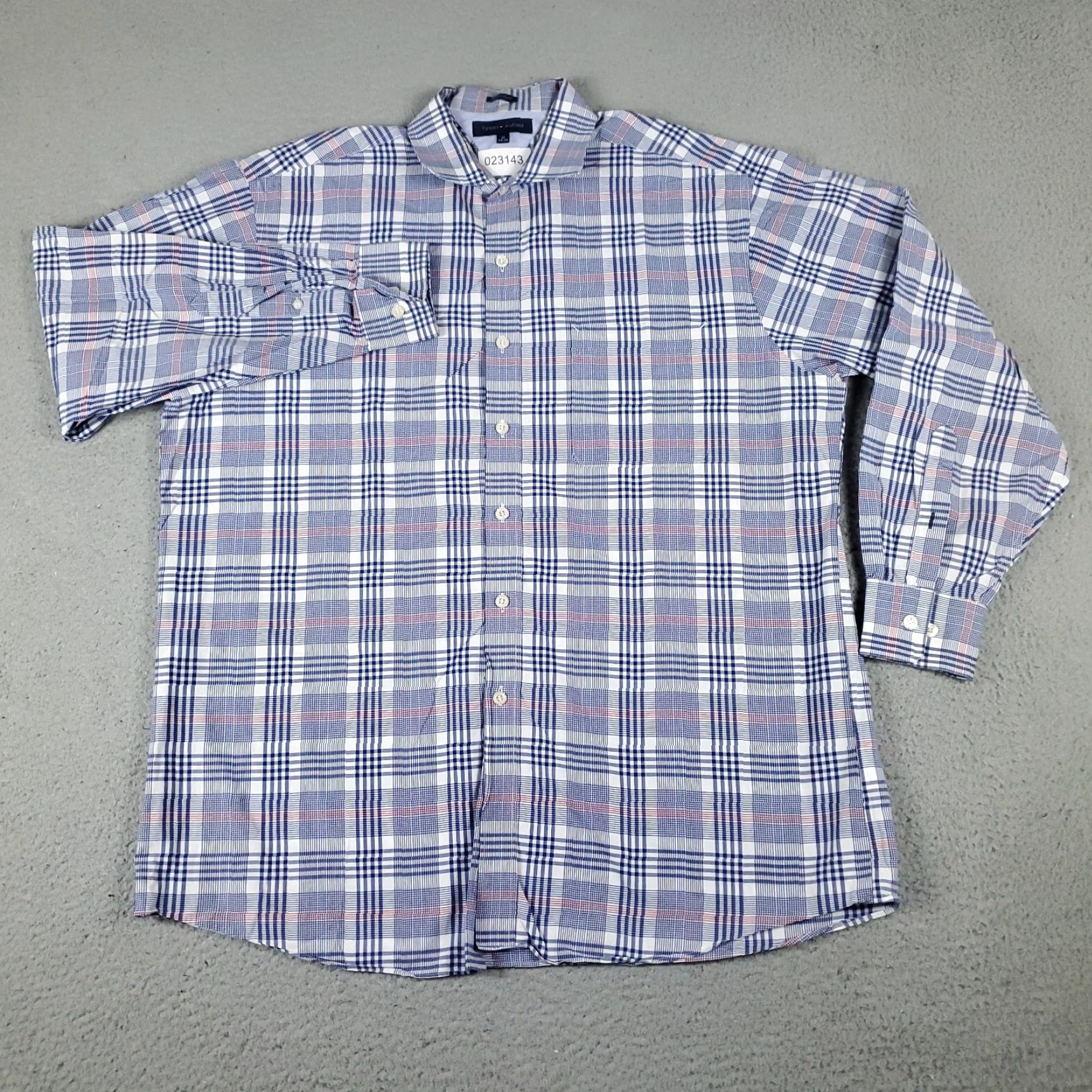 Tommy Hilfiger Tommy Hilfiger Dress Shirt Mens 17 Blue Plaid Long Sleeve Button Up 100% Cotton Classic Preppy Size 46R - 2 Thumbnail
