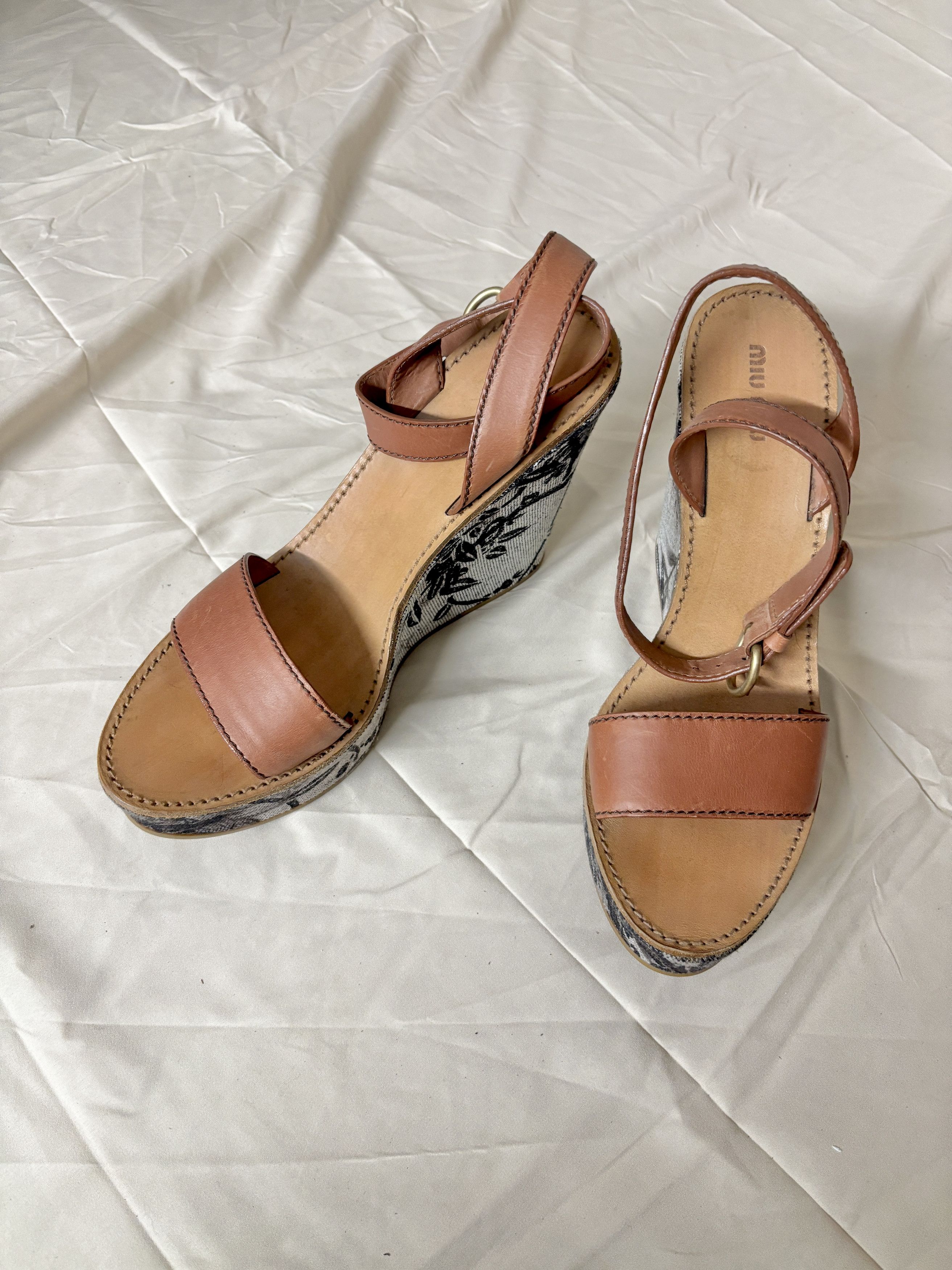 Miu Miu Vintage 2000's Miu Miu Wedges with Leather Straps Size US 10 / IT 40 - 5 Thumbnail
