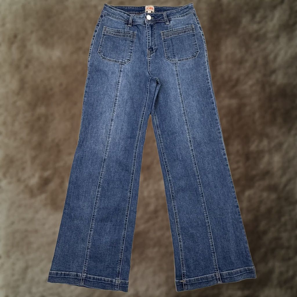 Vintage GB Jeans Juniors 13 Blue Wide-Leg High Rise Relaxed Stretch Denim Medium Wash Jeans Size 34" / US 12 / IT 48 - 1 Thumbnail