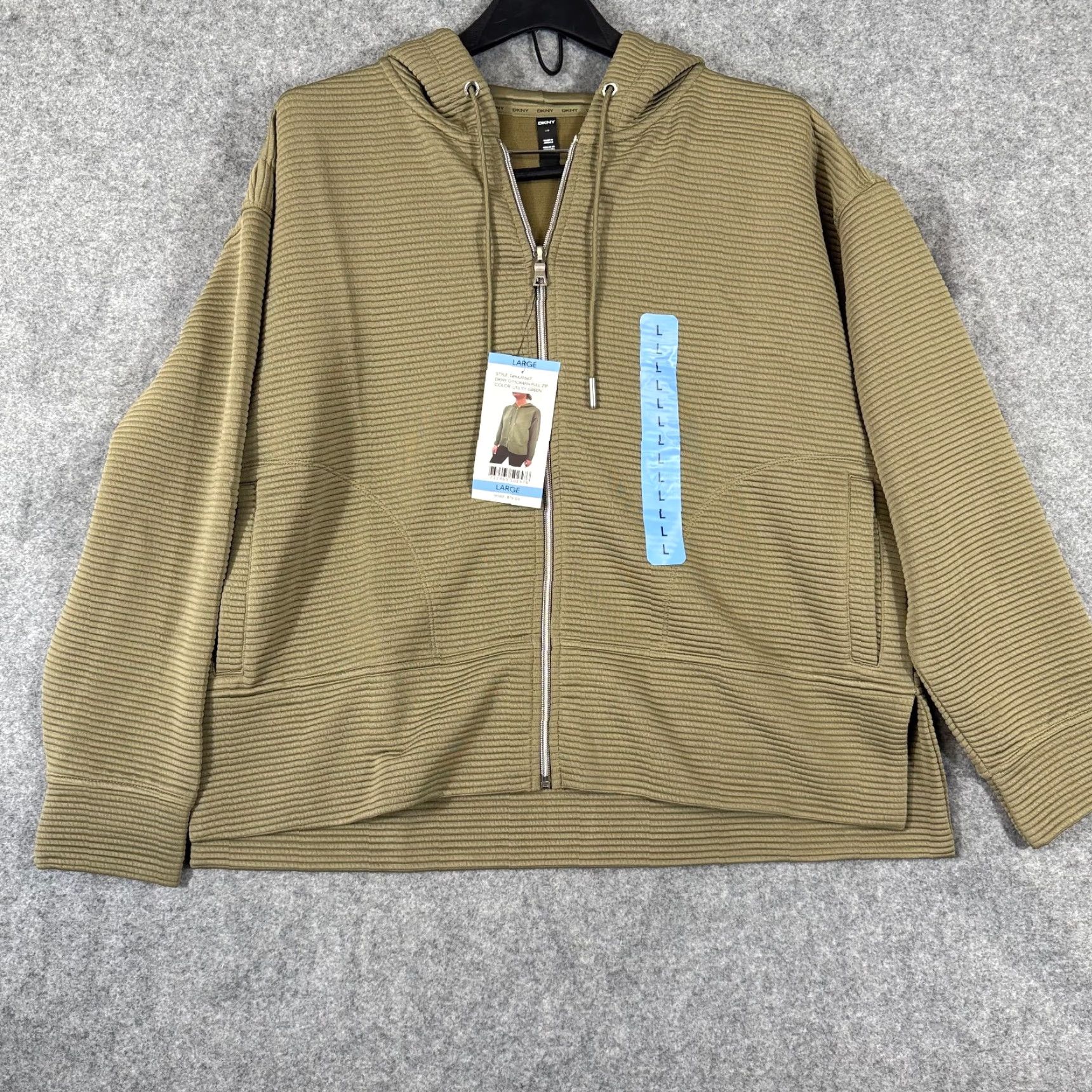 DKNY DKNY Hoodie Full Zip Womens L Utility Green NWT Ribbed Zipper Pockets Size L / US 10 / IT 46 - 3 Thumbnail