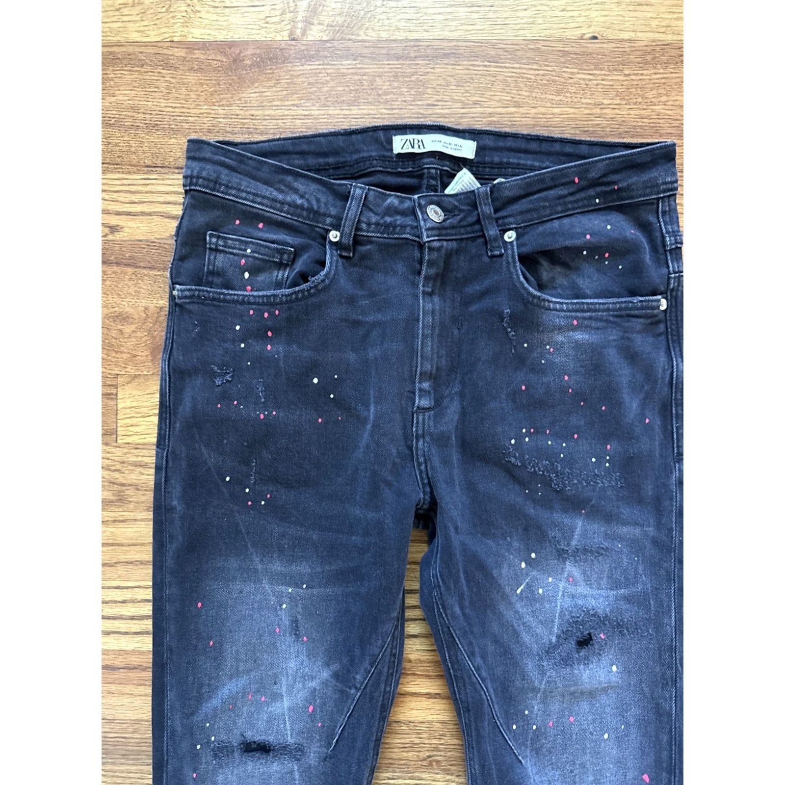 Zara VINTAGE Zara Jeans Men’s 31x32 Black Distressed Skinny Denim Paint Splatters C25 Size US 31 - 4 Thumbnail