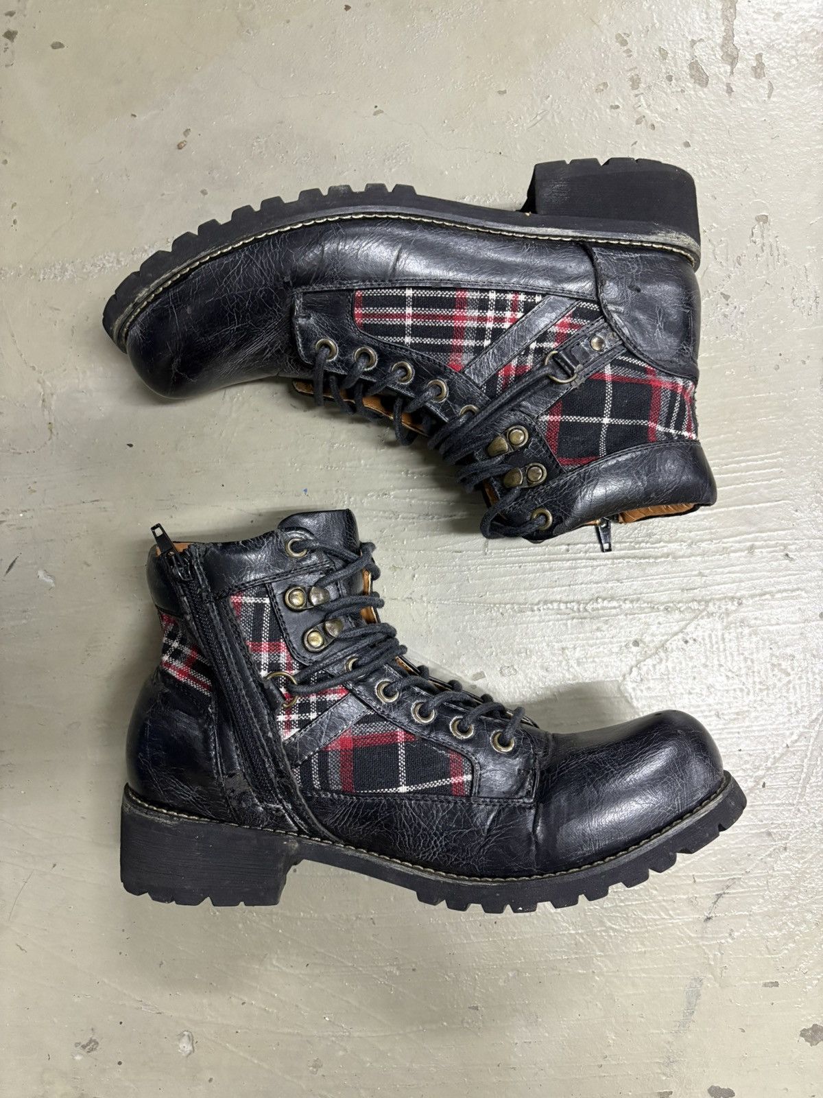 New Rock Asboo Gothic Punk Plaid Boots Studded Black Leather Size US 7.5 / EU 40-41 - 7 Thumbnail