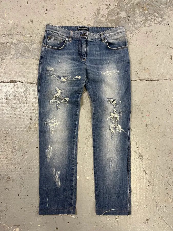 Designer × Dolce & Gabbana × Vintage 2000s Dolce & Gabbana Blue Distressed Denim Jeans Size 26" / US 2 / IT 38 - 1 Thumbnail