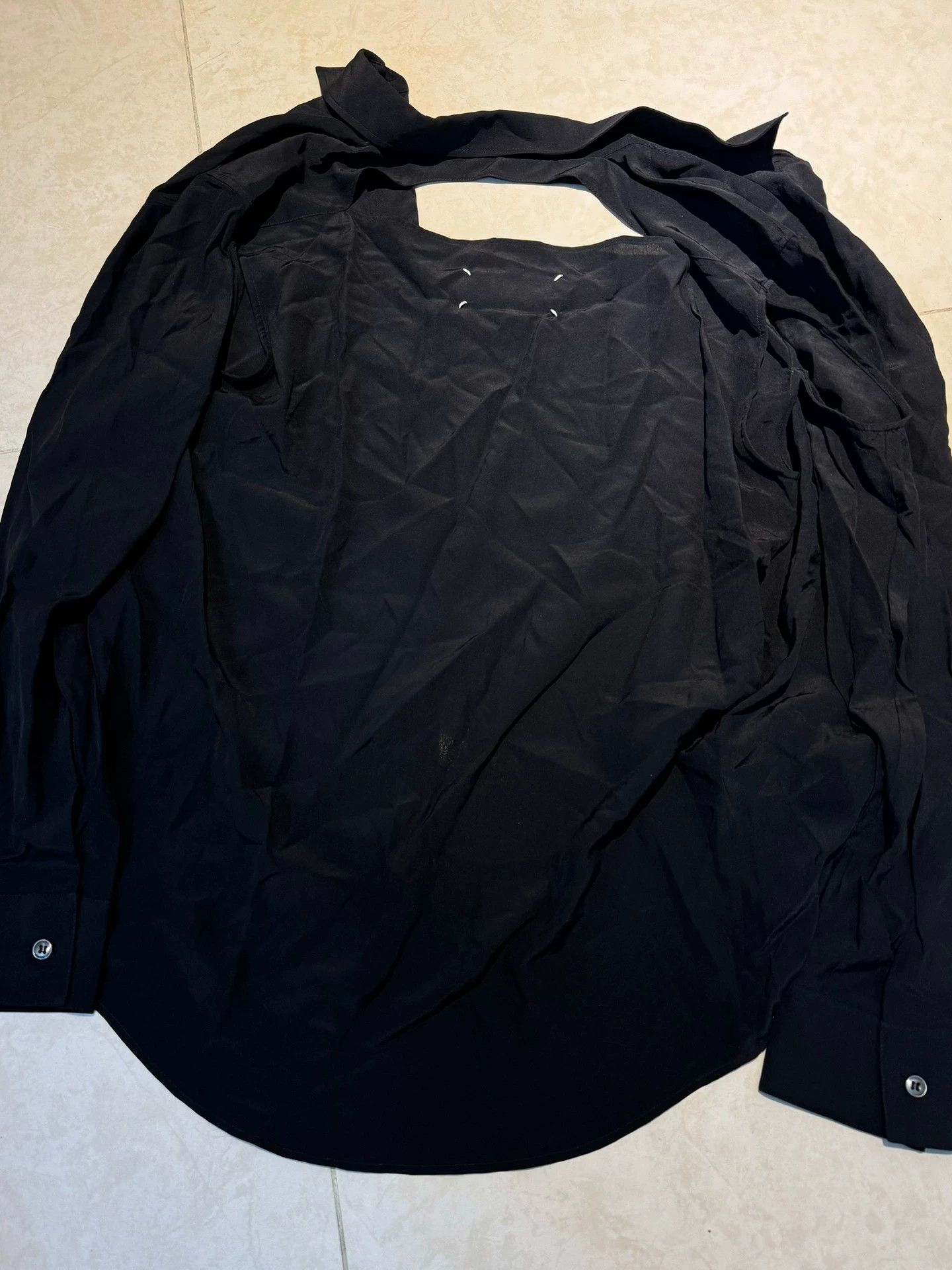 Maison Margiela MM Black Pleated Silk Shirt Pocket LS Back Logo 38 9/10 Size US S / EU 44-46 / 1 - 3 Thumbnail