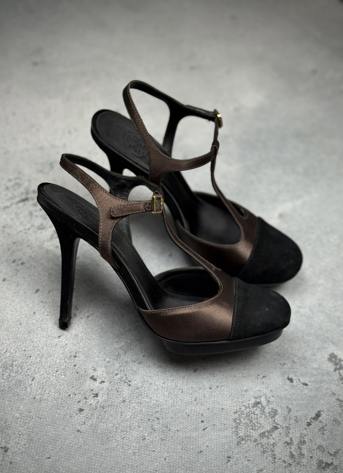 Tory Burch Vintage Tory Burch Two-Tone Satin & Suede T-Strap High Heels Size US 8.5 / IT 38.5 - 2 Thumbnail