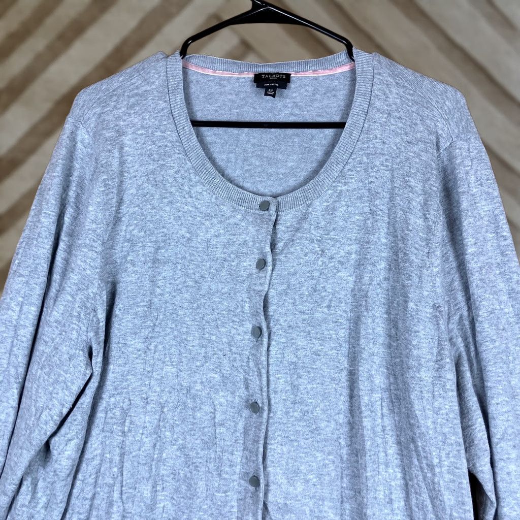 Talbots Talbots Womens Cardigan Gray Button Up Pima Cotton Blend 3X Sweater Knit Solid Casual Office Womens Size XXL / US 16-18 / IT 52-54 - 1 Thumbnail