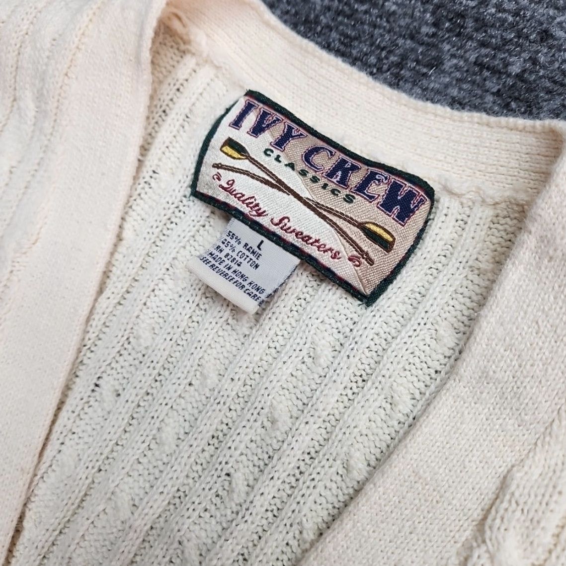 Vintage VINTAGE Ivy Crew Sweater Vest Men Large White Cable Knit 90s Ramie Cotton V-Neck Size US L / EU 52-54 / 3 - 2 Thumbnail