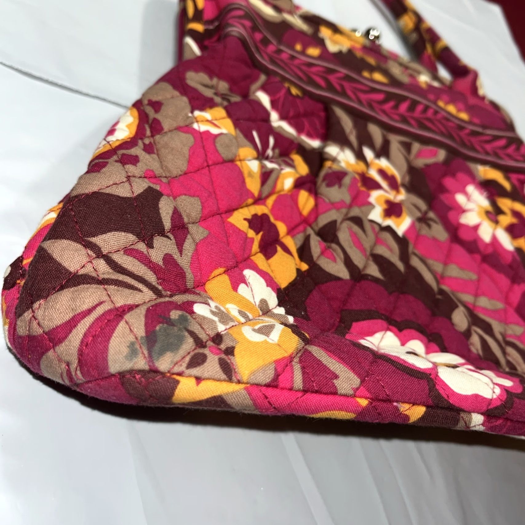 Vera Bradley Vera Bradley Alice Carnaby PURSE Shoulder Bag Womens Floral Quilted Cotton Pink Tan Orange Medium Size ONE SIZE - 4 Thumbnail