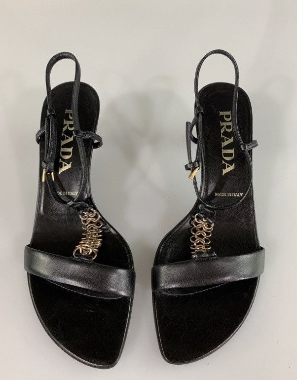 Prada Prada Black Metal T-Strap Slingback Y2K Vintage 6.5 New Box Size US 6.5 / IT 36.5 - 1 Thumbnail