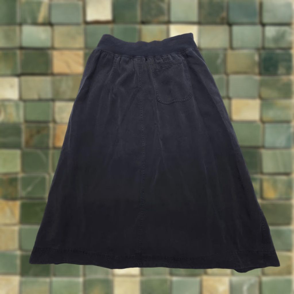 Vintage Cut Loose Skirt Womens Small Black Midi A-Line Pull On Cotton Blend Knit USA Made Lagenlook Casual Travel 90s Theme Womens Size 28" / US 6 / IT 42 - 1 Thumbnail