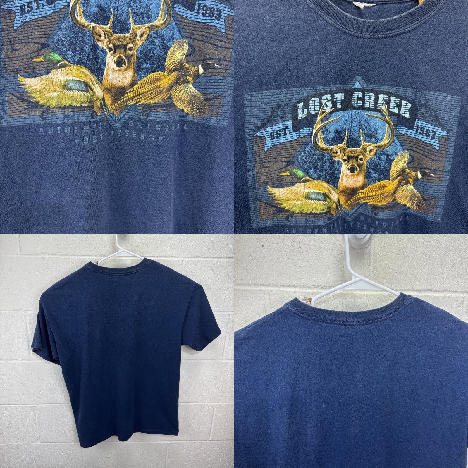 Vintage Vintage Lost Creek Outfitters Deer Duck Pheasant Hunting T Shirt Size XL Blue Size US XL / EU 56 / 4 - 8 Thumbnail