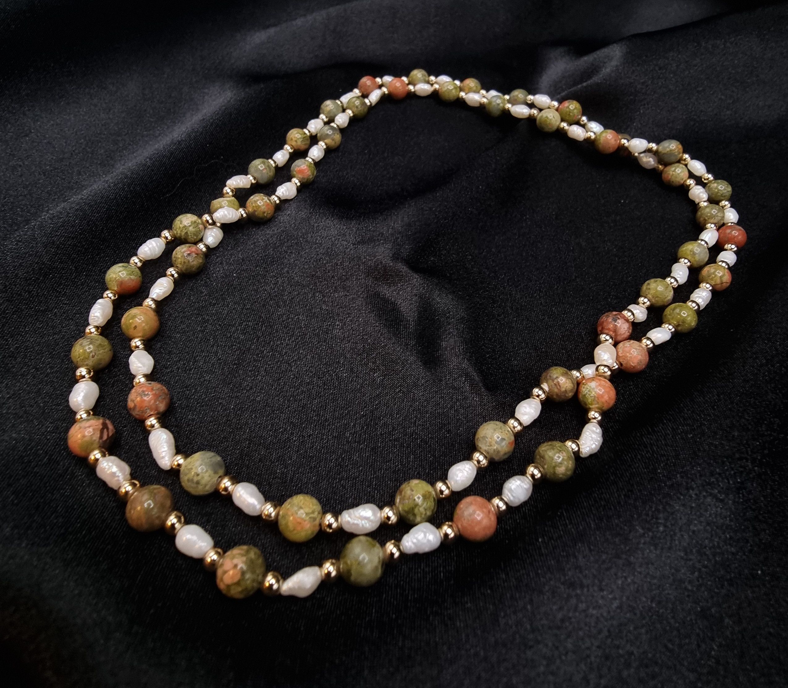 Vintage Vintage Unakite Jasper & Pearl Long Necklace Size ONE SIZE - 4 Thumbnail