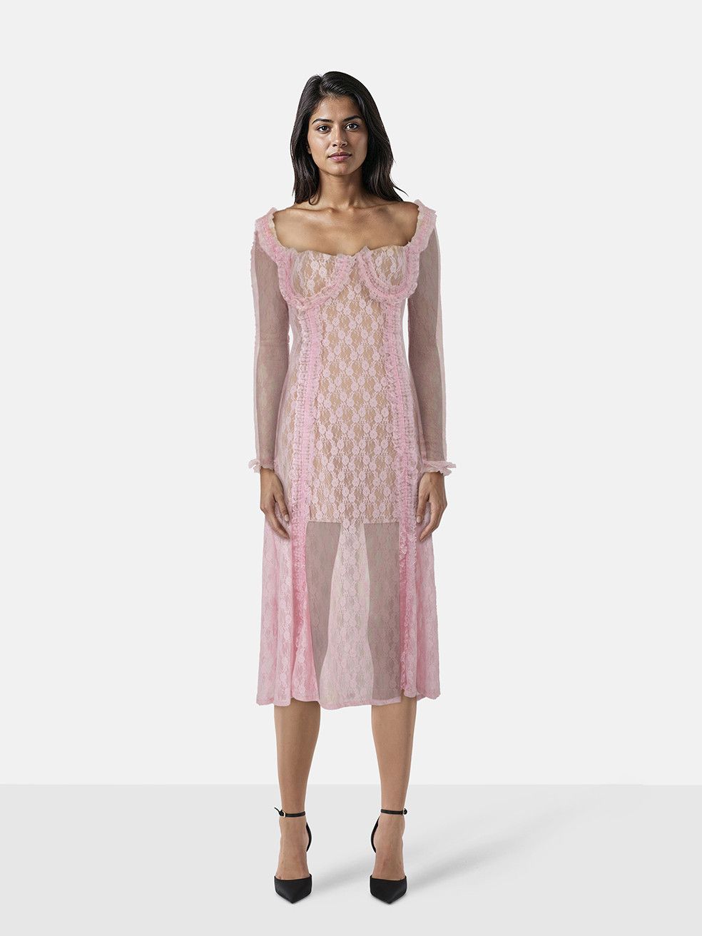 Self-Portrait Self Portrait x Christopher Kane Pink Lace Ruffle Midi Dress Size XS / US 0-2 / IT 36-38 - 1 Thumbnail