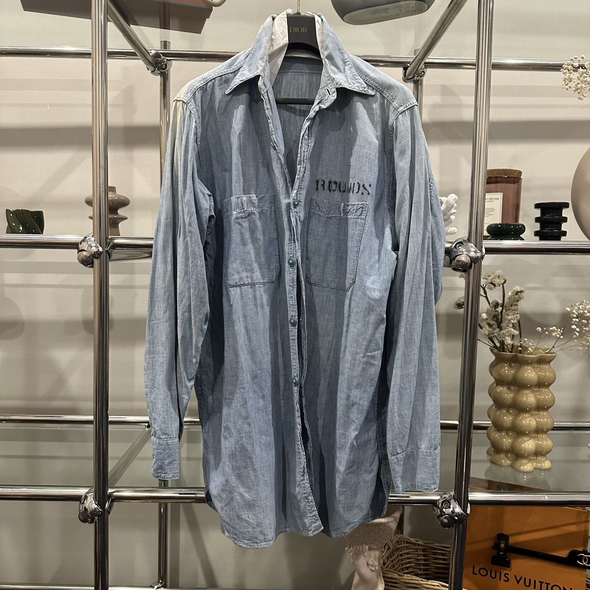 Vintage ORIGINAL 1940's～ "U.S.N" BLUE CHAMBRAY SHIRT Size US M / EU 48-50 / 2 - 1 Thumbnail