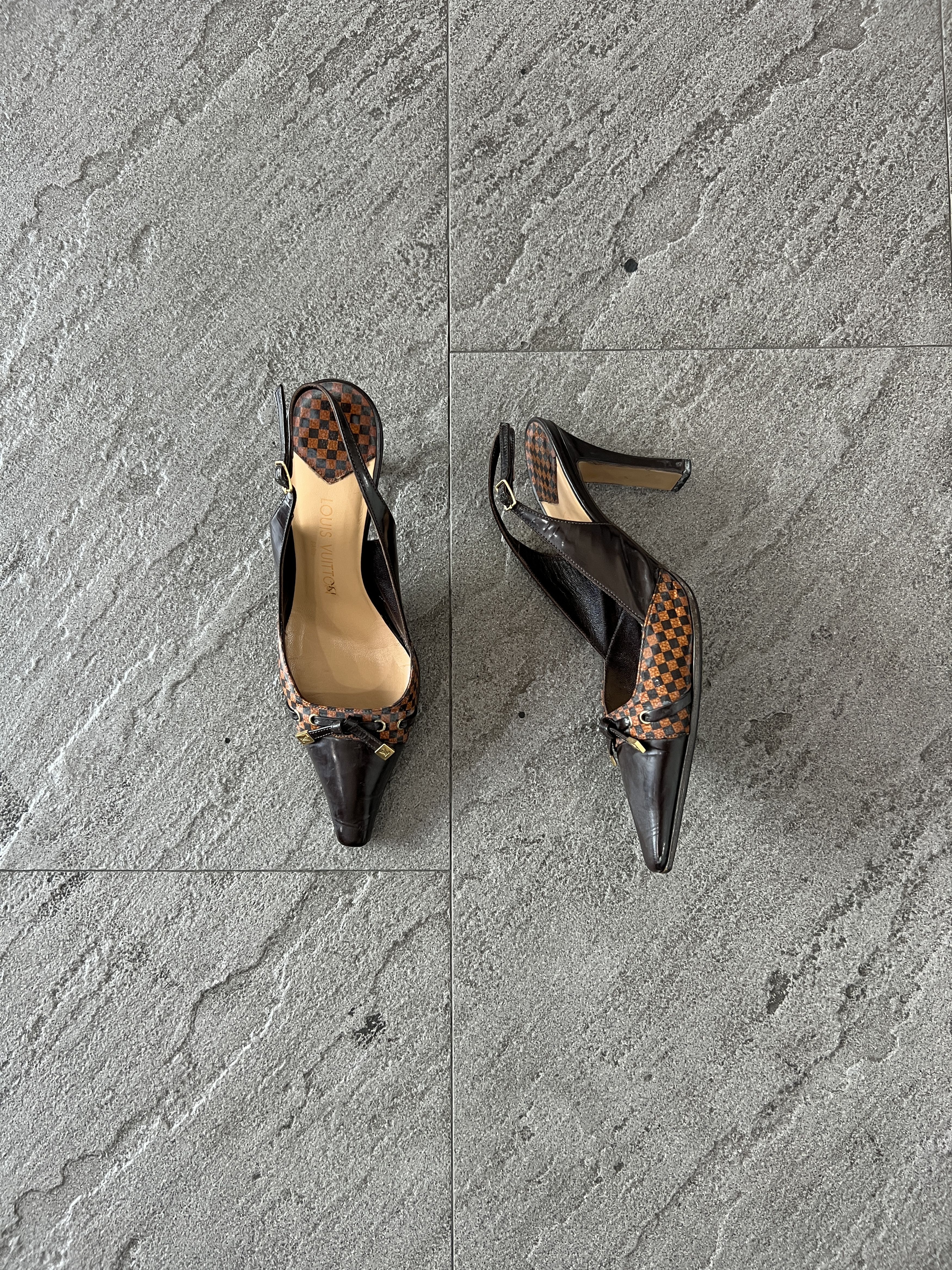 Louis Vuitton Louis Vuitton Damier Slingback Heels Brown 37.5 Size US 7.5 / IT 37.5 - 1 Thumbnail