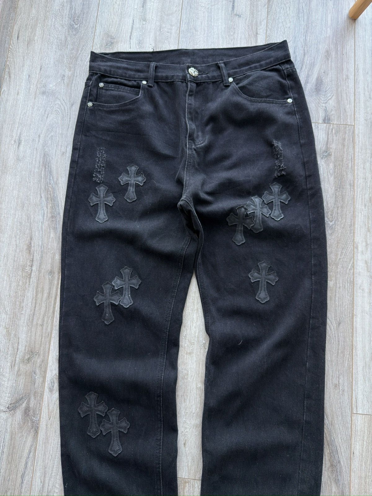 Other Gothic Chrome Patch Jeans Heards Y2K Streetwear Distressed Size US 33 - 4 Thumbnail