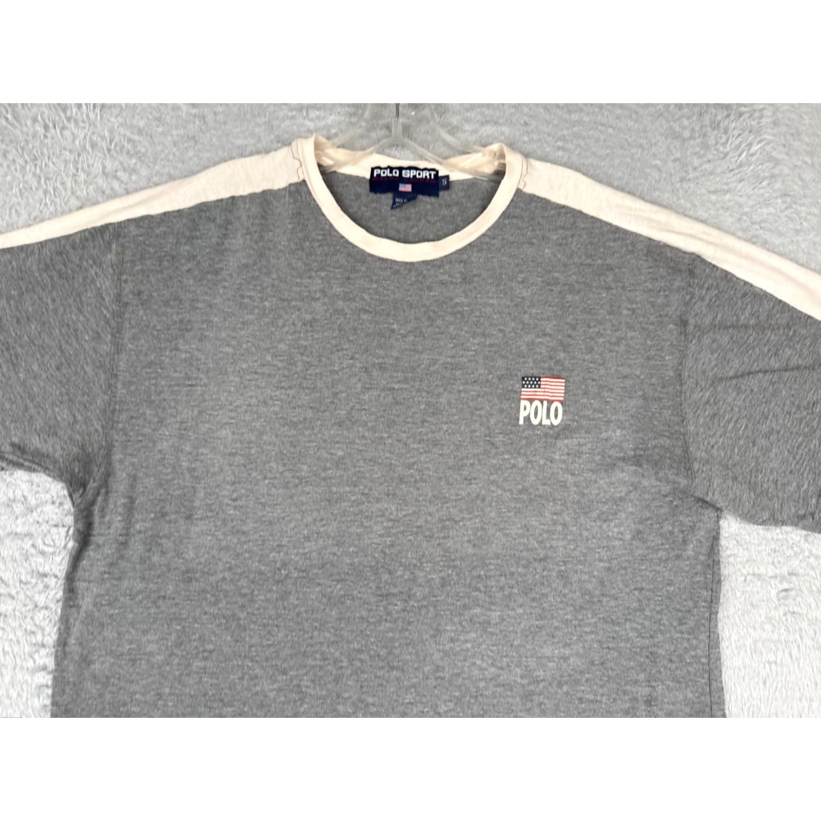 Vintage Polo Sport Ralph Lauren Shirt Adult Small Gray Cotton Crew USA Flag Size US S / EU 44-46 / 1 - 4 Thumbnail