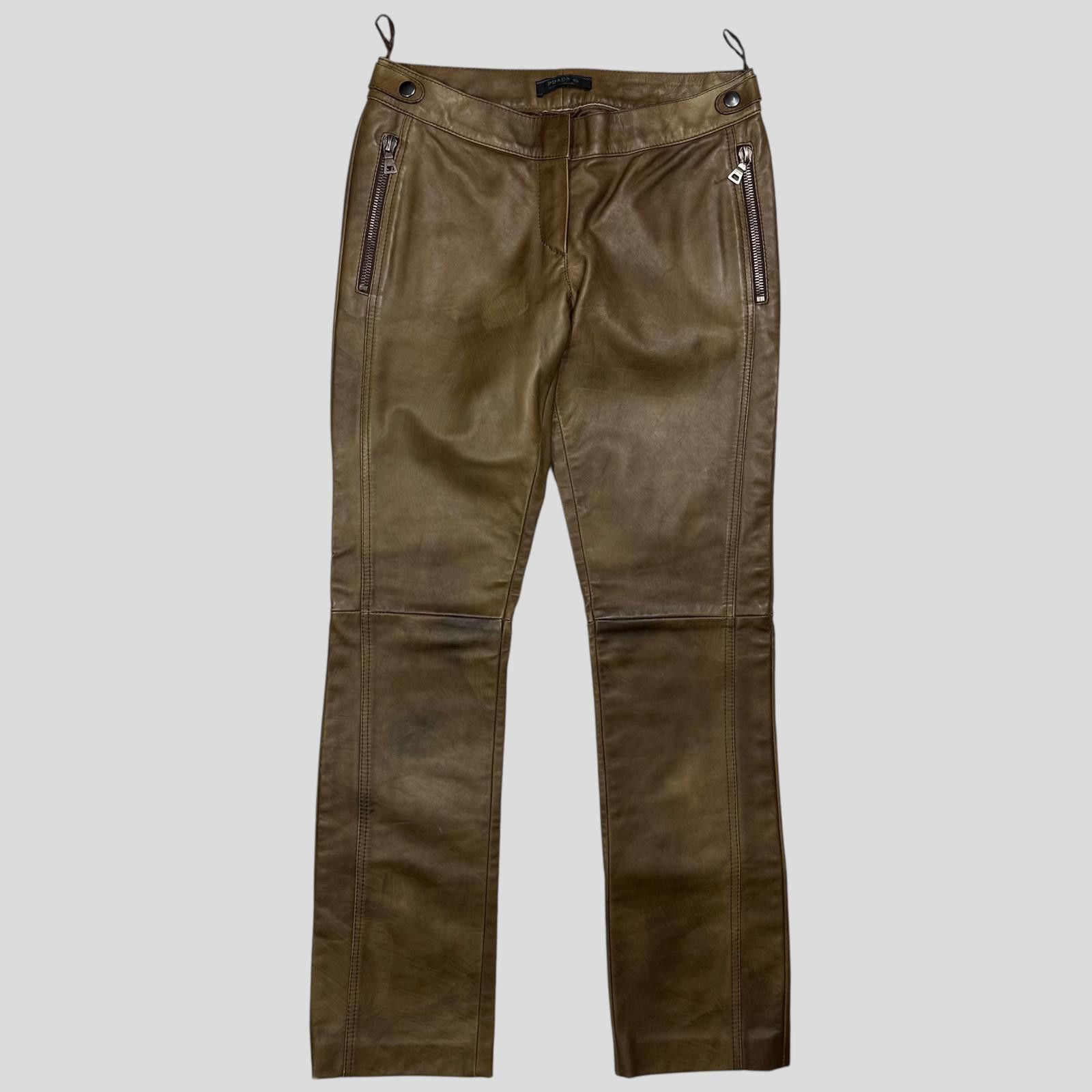 Prada Prada Milano 00’s Khaki Brown Leather Moto Trousers - IT40 Size 27" / US 4 / IT 40 - 1 Thumbnail