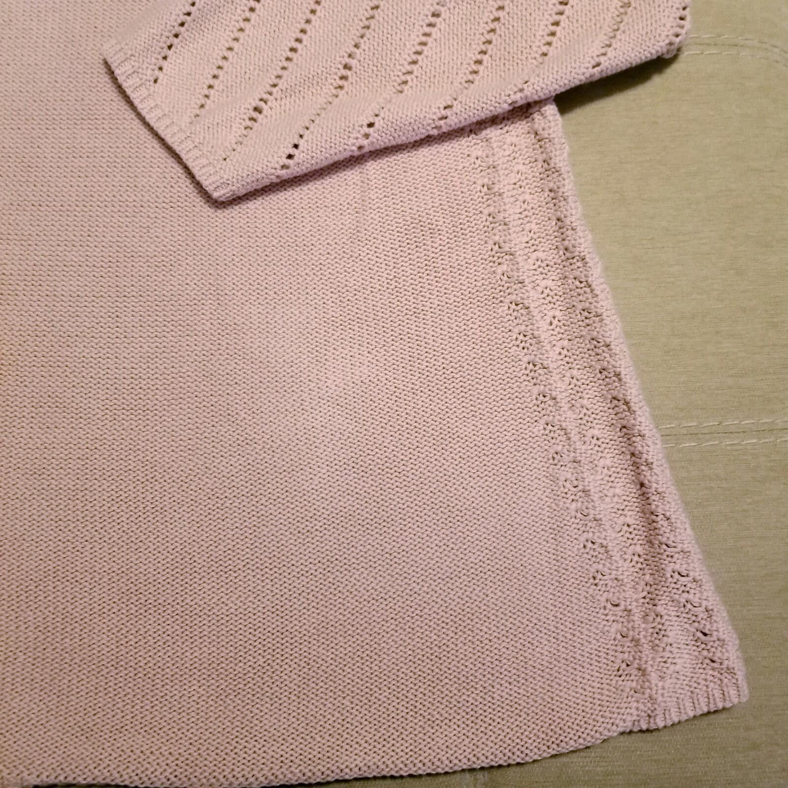 The Unbranded Brand Light Pink Knit Sweater with V-Neck and Eyelet Pattern sz L Size ONE SIZE - 4 Thumbnail