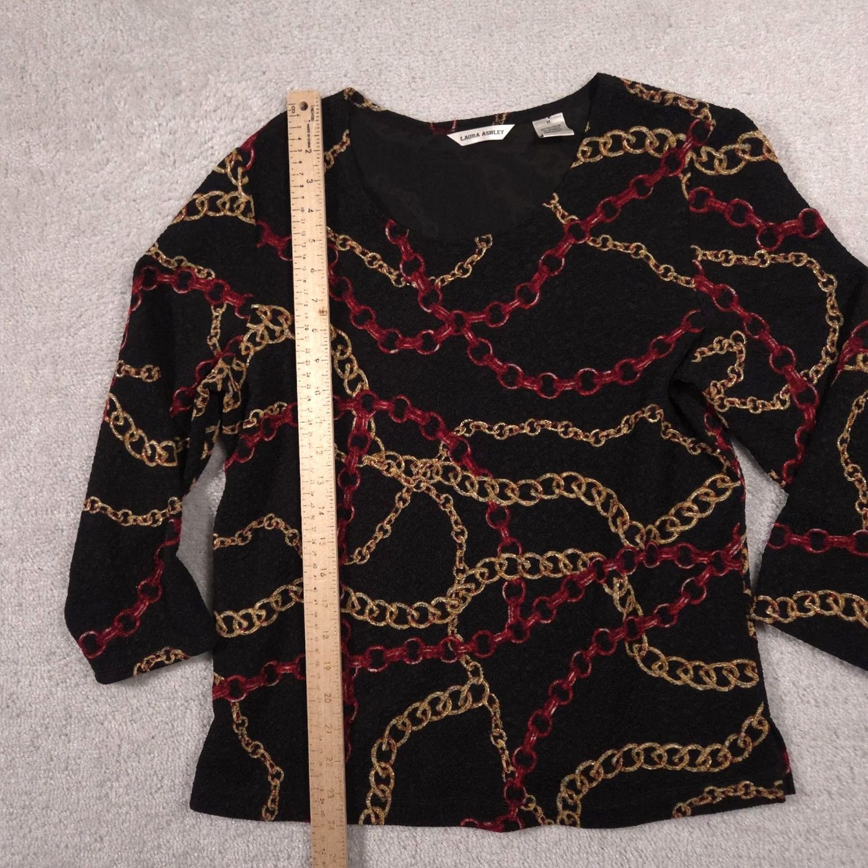 Laura Ashley Laura Ashley Blouse Womens M Black Chain Scoop Neck 3/4 Sleeve Top Stretch Size M / US 6-8 / IT 42-44 - 6 Thumbnail