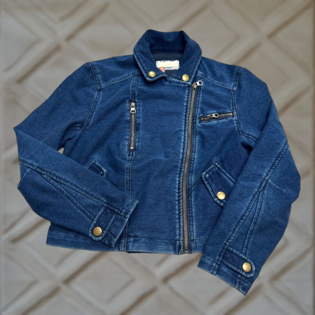 Anthropologie Pilcro Anthropologie Asymmetrical Zip Denim Moto Jacket Womens XS Pettie Blue Jacket Size XXS / US 00 / IT 34 - 1 Thumbnail