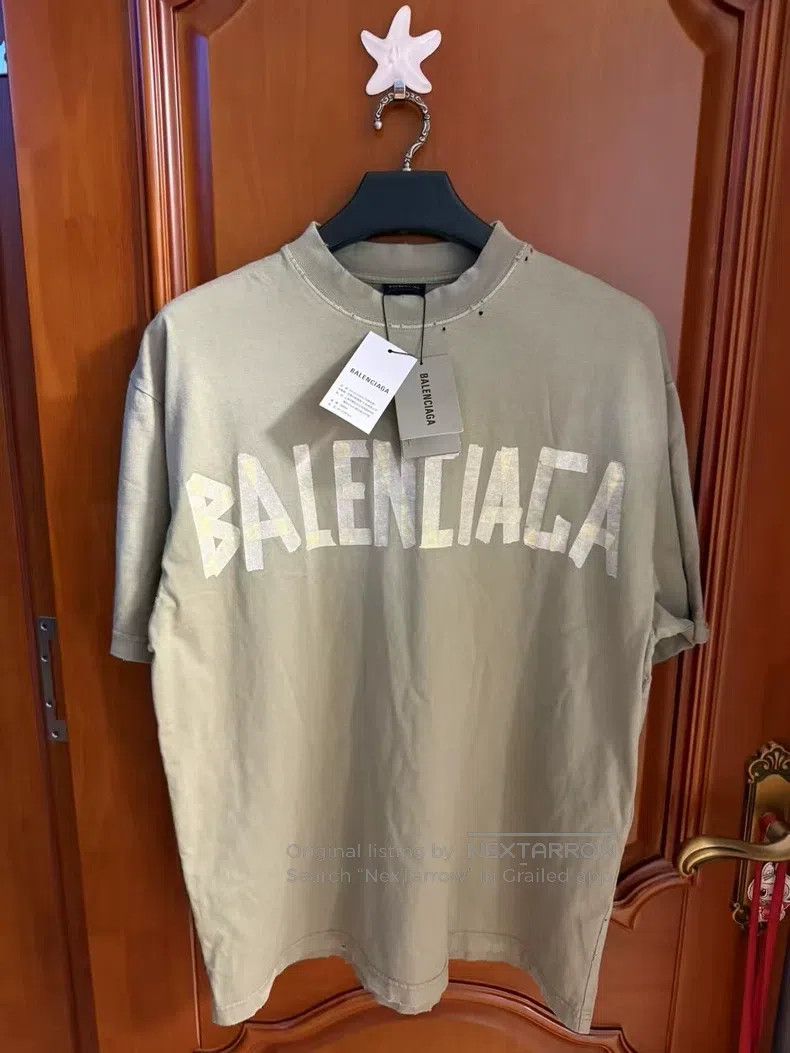 Balenciaga Balenciaga Tape Short-Sleeve Sage Green Size US S / EU 44-46 / 1 - 1 Thumbnail