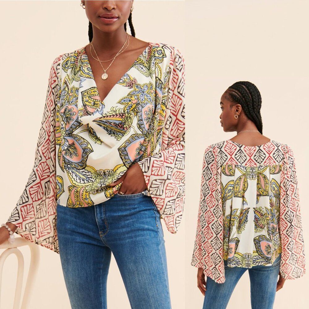Free People Free People Aleena Printed Long Sleeve Blouse Size S Size S / US 4 / IT 40 - 1 Thumbnail