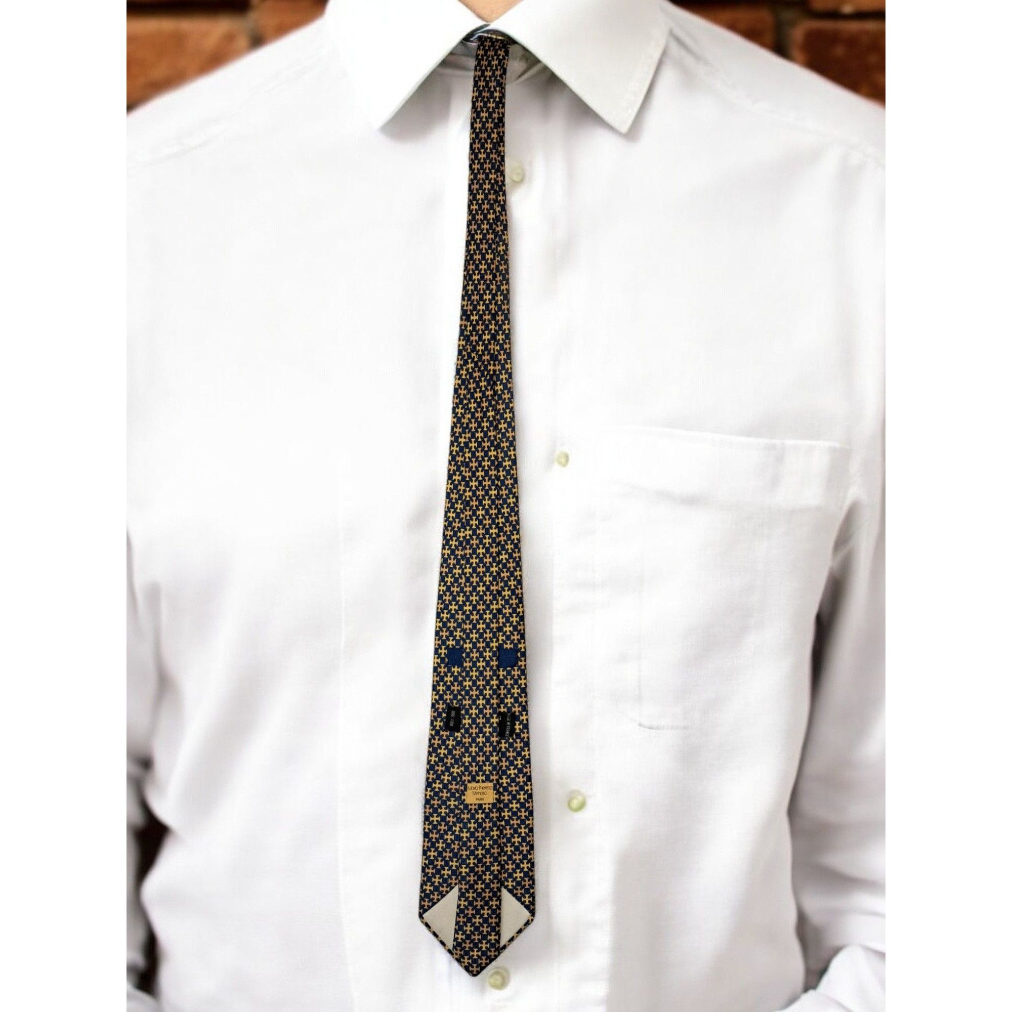 Designer Maria - Thereza Mimoso Geometric Pattern 100% Silk Tie Navy Size ONE SIZE - 4 Thumbnail