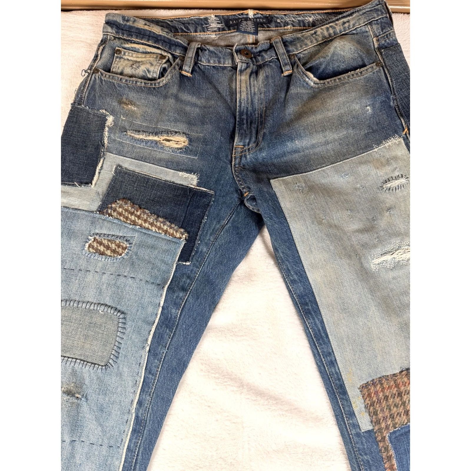 Ralph Lauren Ralph Lauren Jeans 29x32 Blue Patchwork Distressed Plaid Straight R01002 Men Jeans Slim Fit Regular 29x32 Vintage No Size US 29 - 5 Thumbnail