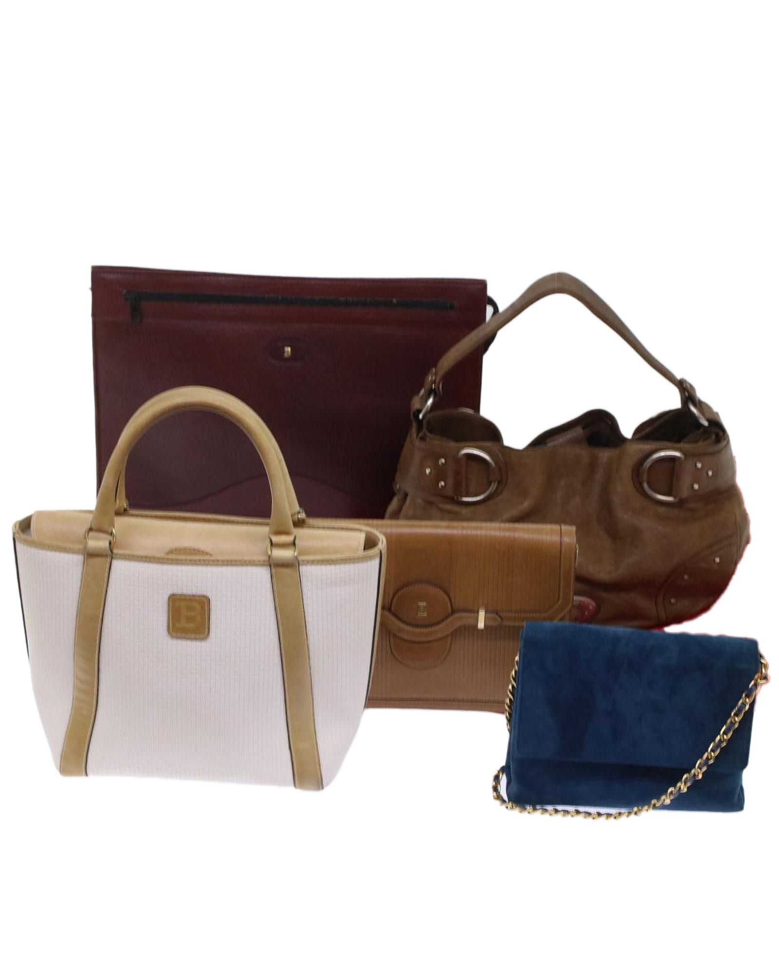 image of Bally Leather Chain Hand Bag 5Set With Dust Bag in White, Women's
