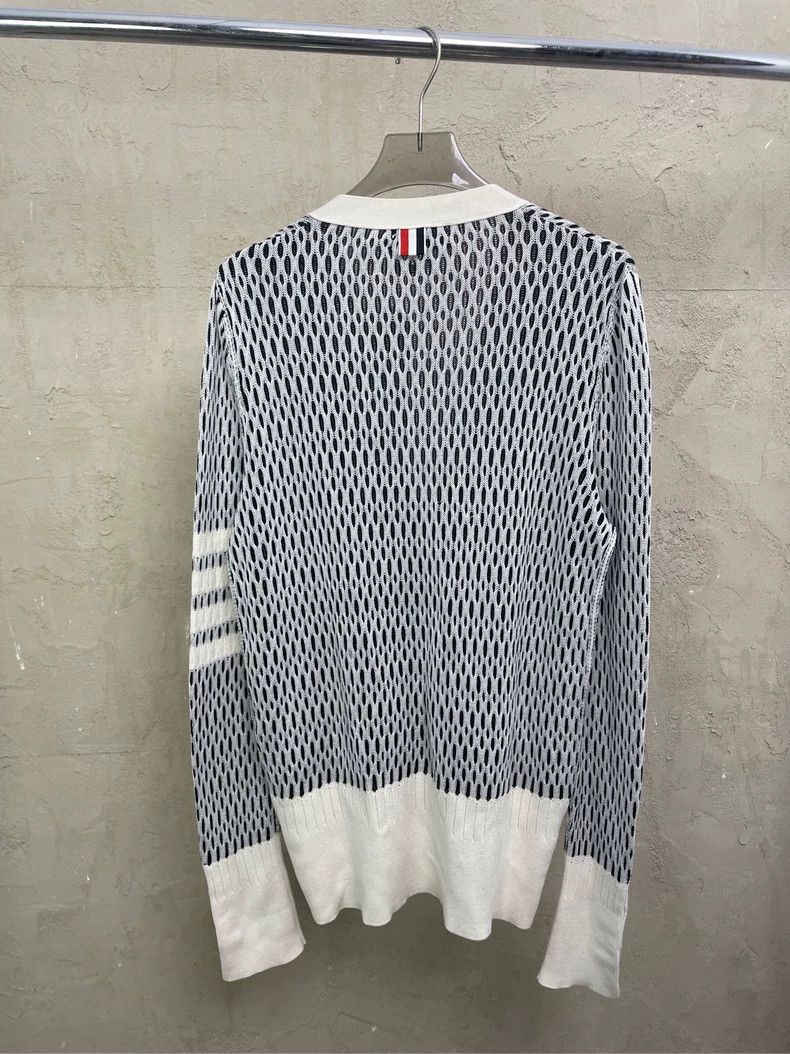 Thom Browne Thom browne Dark blue and white mesh four-striped knitted Size US S / EU 44-46 / 1 - 2 Thumbnail