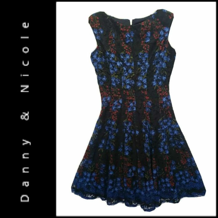 danny & nicole sleeveless lace floral fit & flare dress Danny & Nicole | Dresses | Danny And Nicole Womens Navy Blue 6p Lace Dress  Fit Flare Zipper Sleeveless