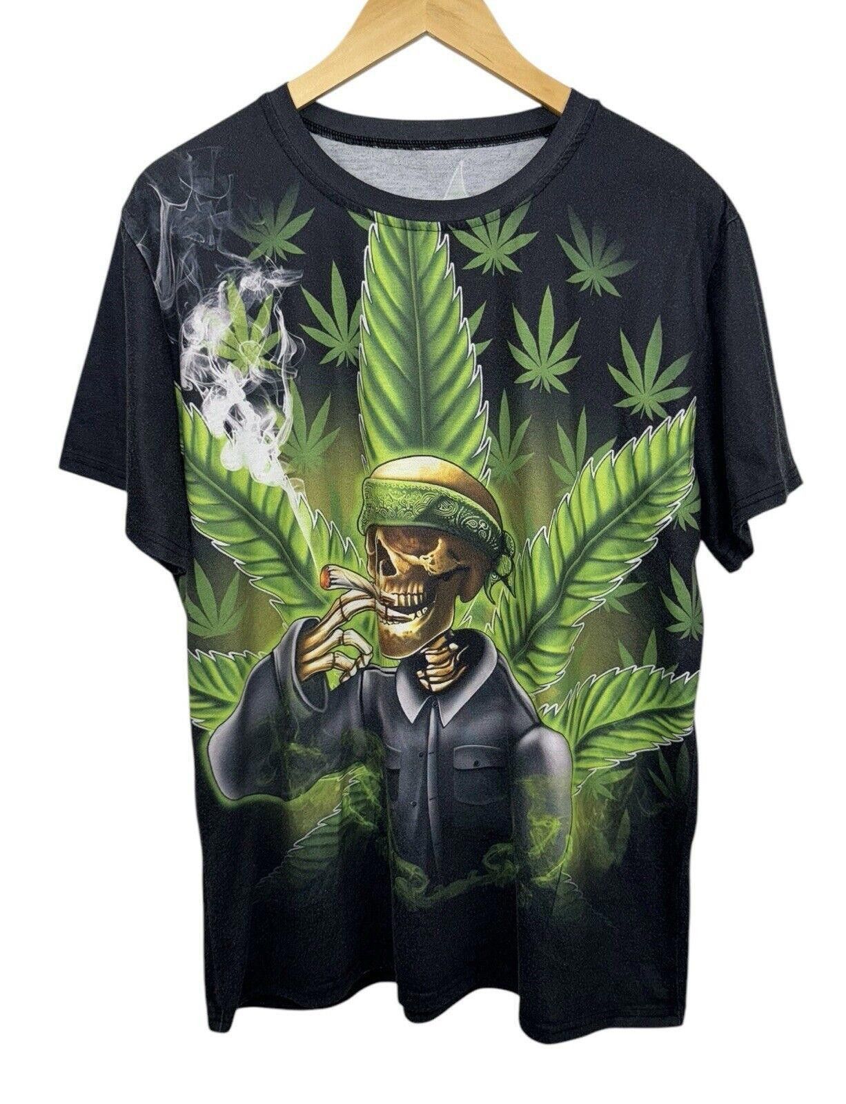 Designer Vintage Y2K Marijuana Stoner Biker Skull AOP 420 Shirt XL Size US XL / EU 56 / 4 - 1 Thumbnail