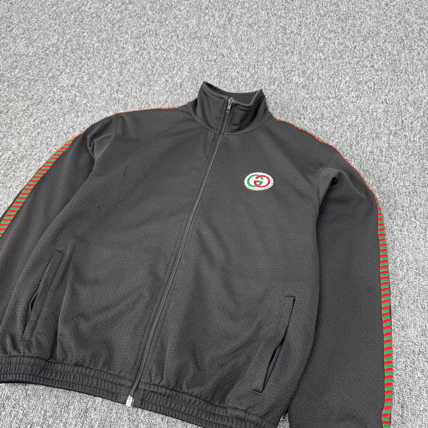 Gucci Gucci Red/Green Embroidered GG Mesh Collar Track Jacket XS Size US XS / EU 42 / 0 - 4 Thumbnail