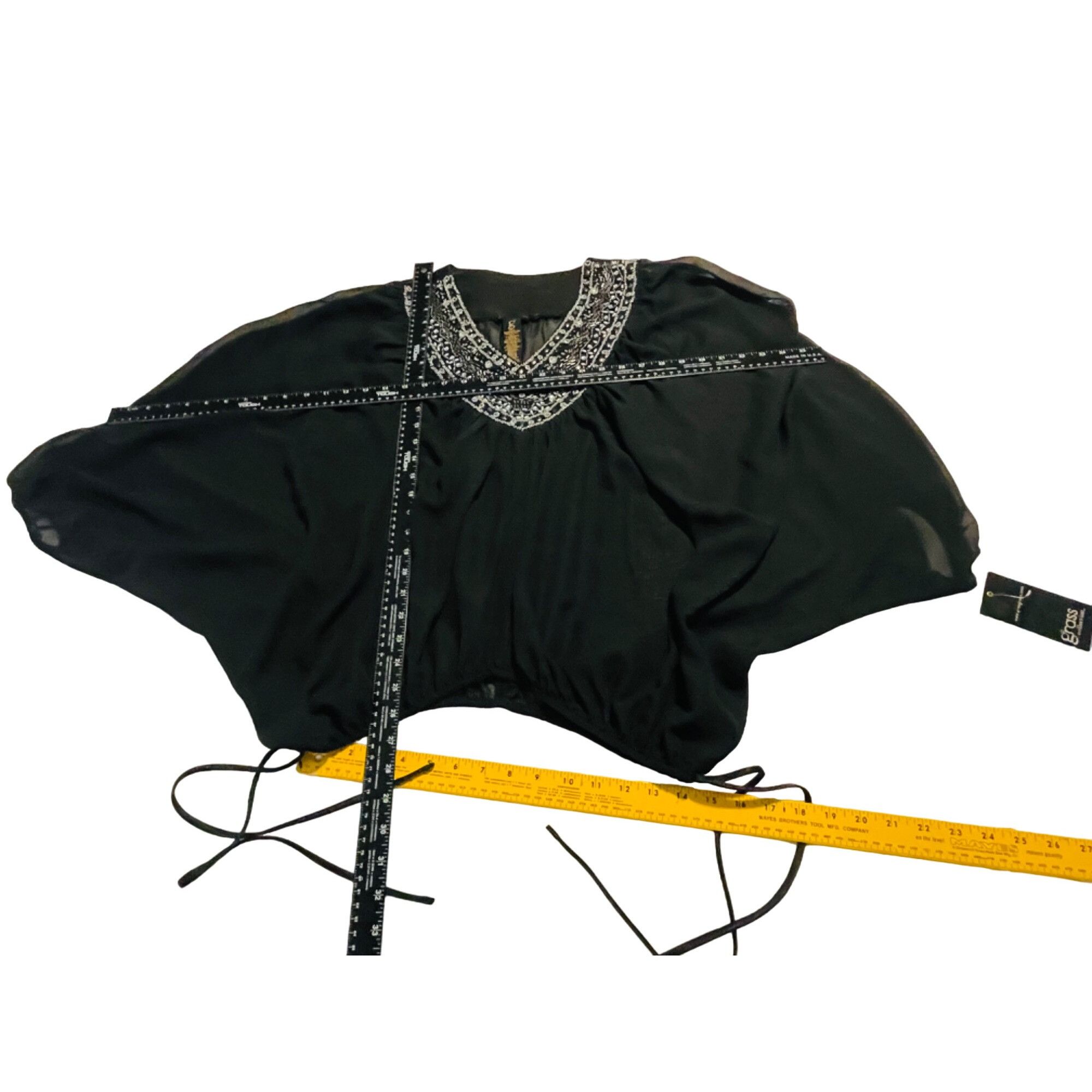 Other Grass Collection Black Batwing Blouse With Embellished Neckl Size S / US 4 / IT 40 - 9 Thumbnail