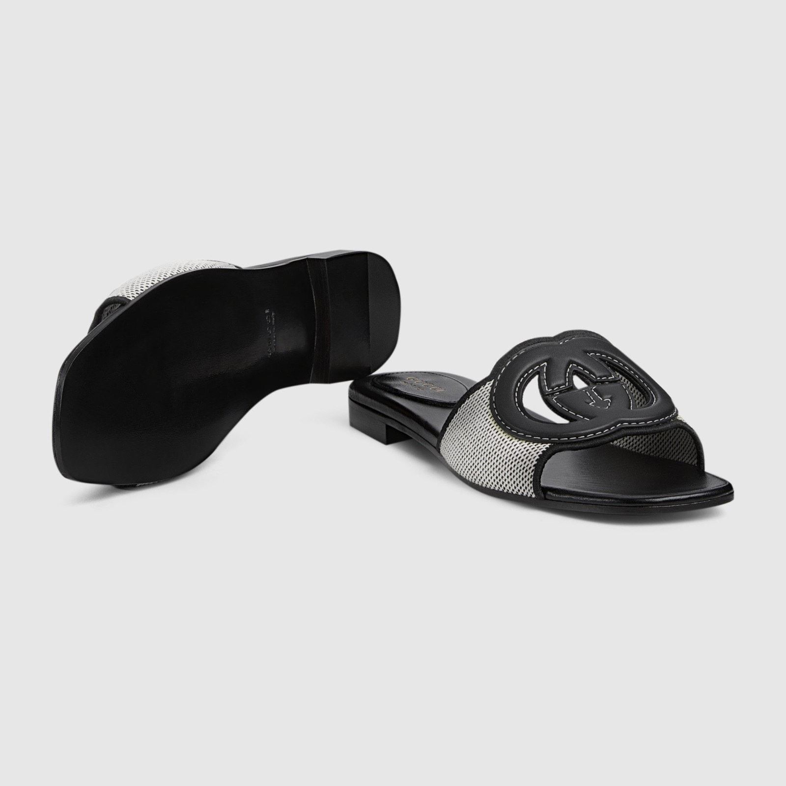 Gucci Gucci GG Interlocking Black Leather Canvas Mule Sandal 37.5 Size US 7.5 / IT 37.5 - 13 Thumbnail