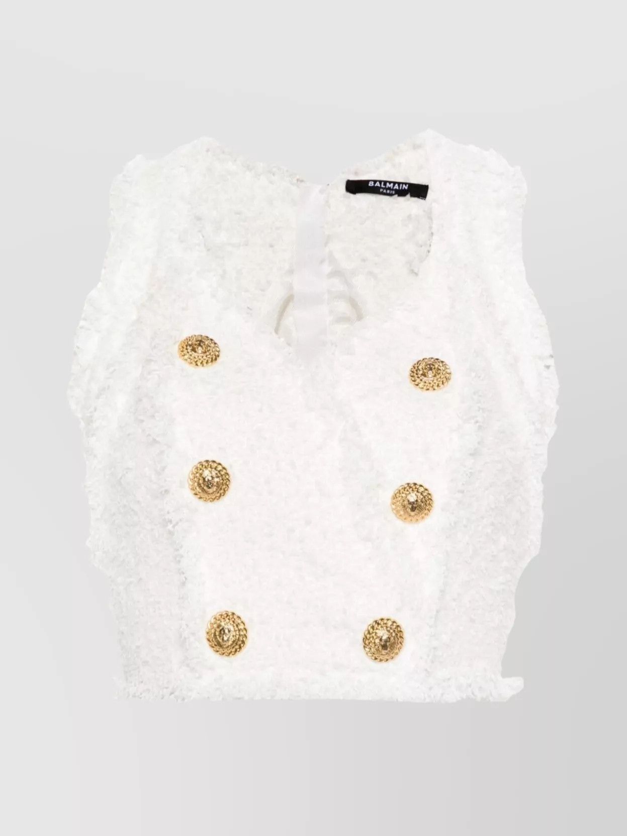Balmain o1s1wg110725 Tweed Sleeveless Cropped Top in White Size S / US 4 / IT 40 - 1 Thumbnail