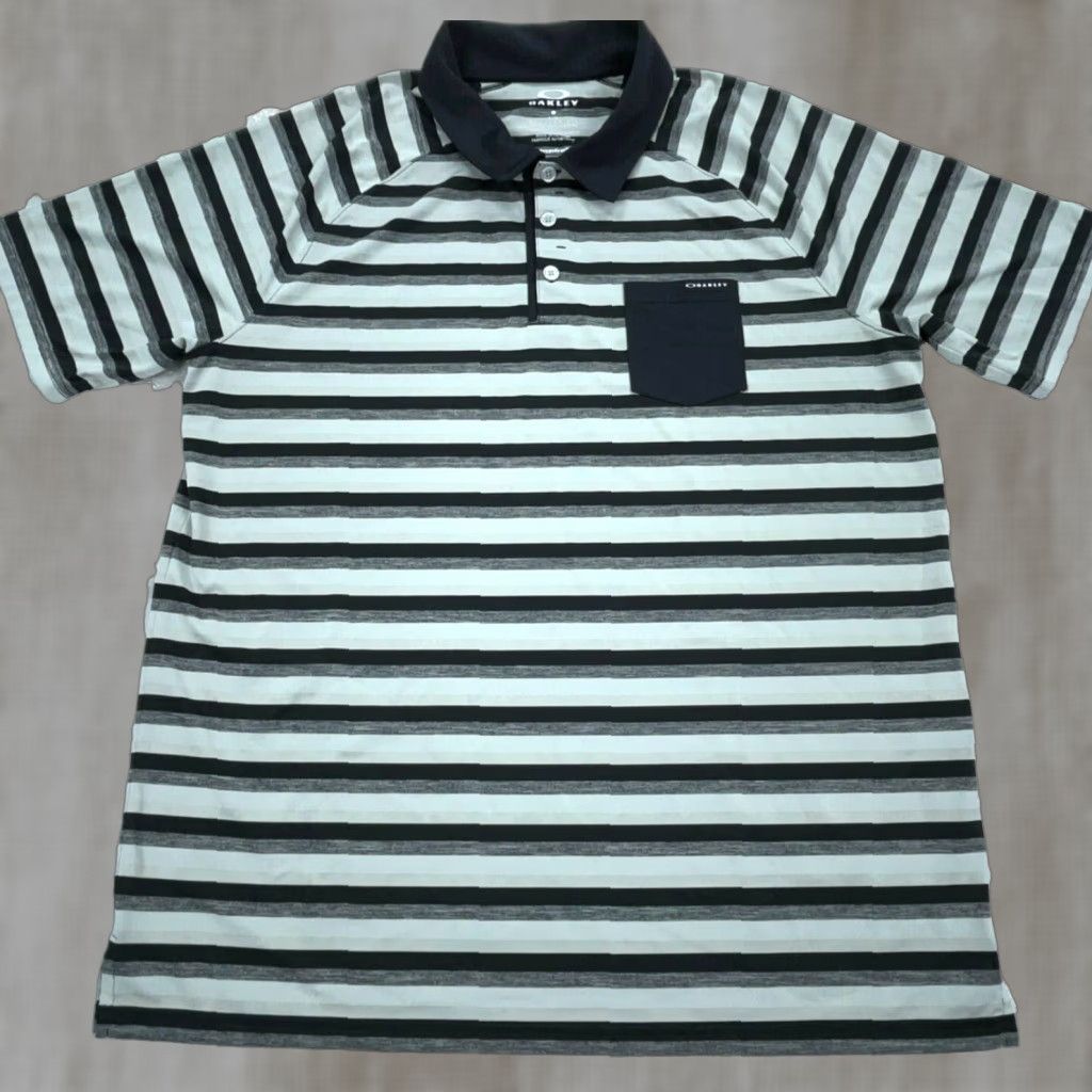 Oakley Oakley Polo Shirt Men Large Black Gray Striped Performance Golf Hydrolix Pocket Polo Shirt Size US L / EU 52-54 / 3 - 1 Thumbnail