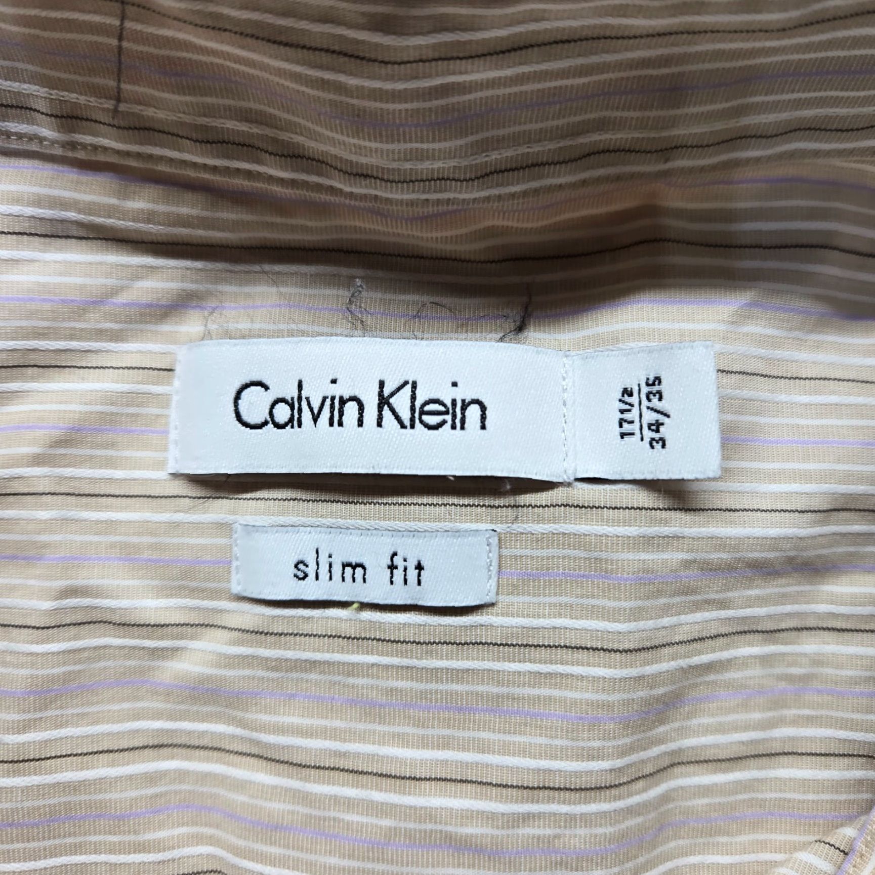 Calvin Klein Calvin Klein CK Slim Fit Button-Up Long Sleeve Dress Shirt Adult Men's Size 17.5 Beige Cotton Buttons-Down Slimming Shirt Mens Size 46R - 3 Thumbnail