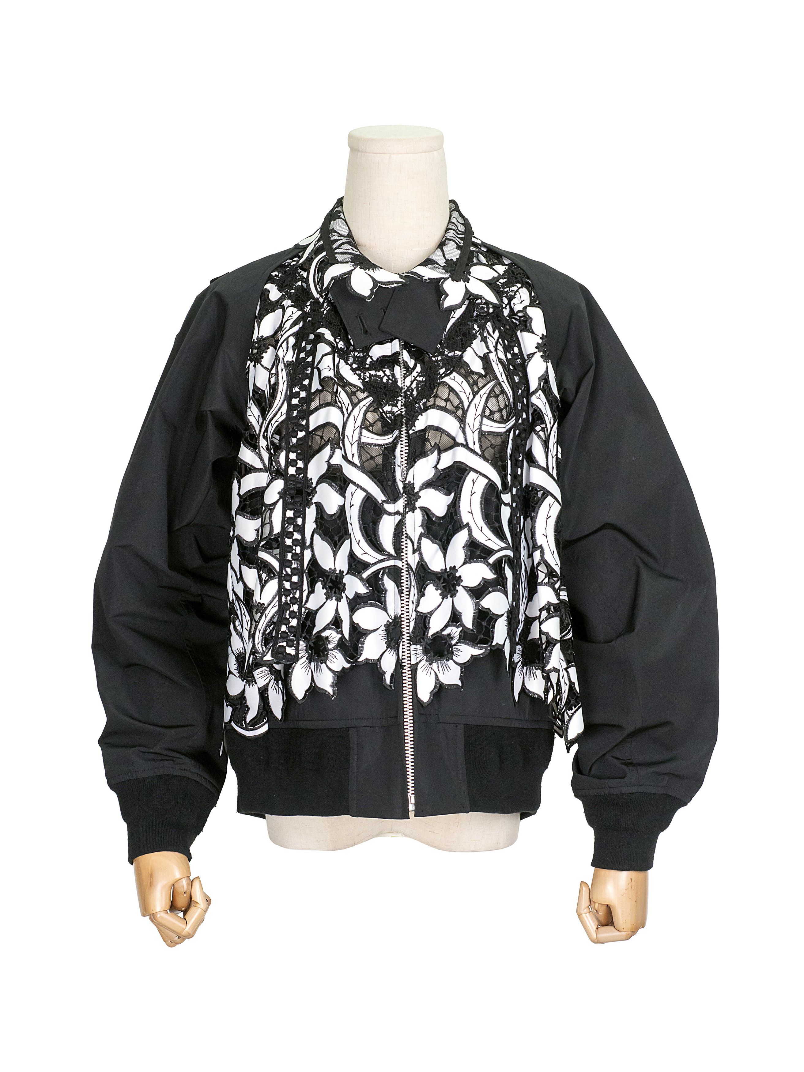 Sacai Black Broderie Anglaise Floral Cotton Jacket Size M / US 6-8 / IT 42-44 - 1 Thumbnail