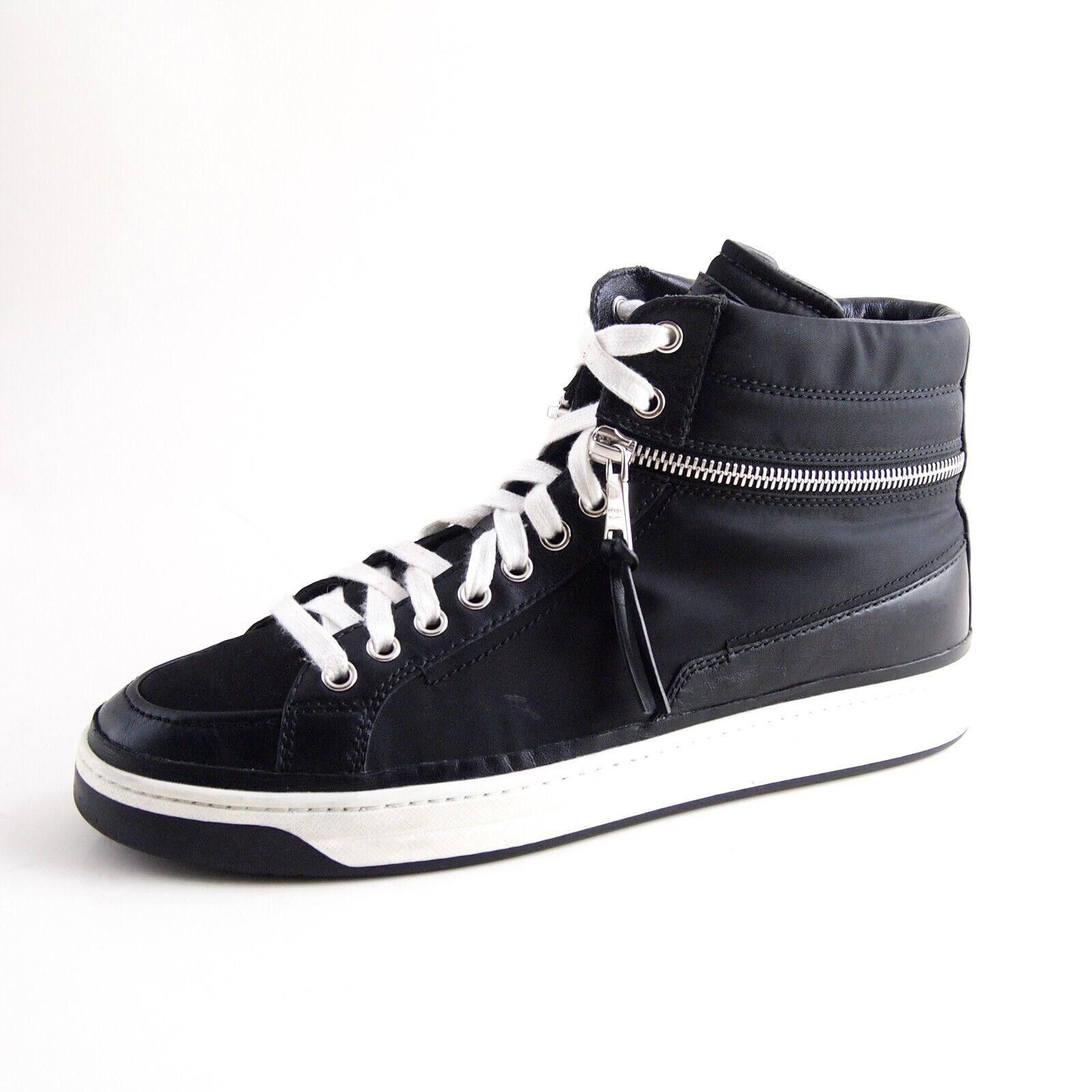 Prada High Sneakers Black Leather Nylon Size US 10.5 EU 40.5