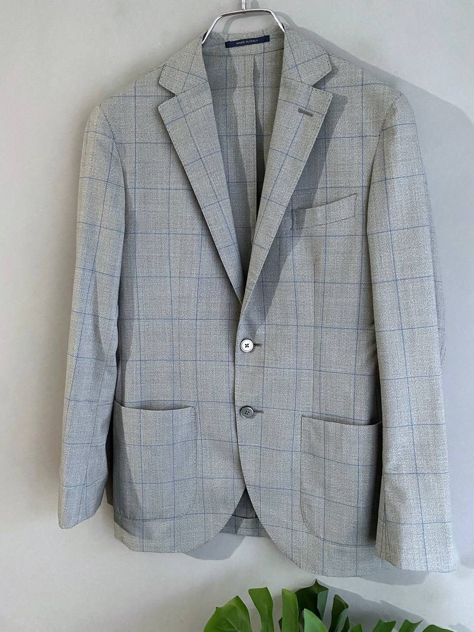 Boggi Boggi Milano 120's Wool Gray/Blue Сhecked Men's Blazer, 46R Size 46R - 2 Thumbnail